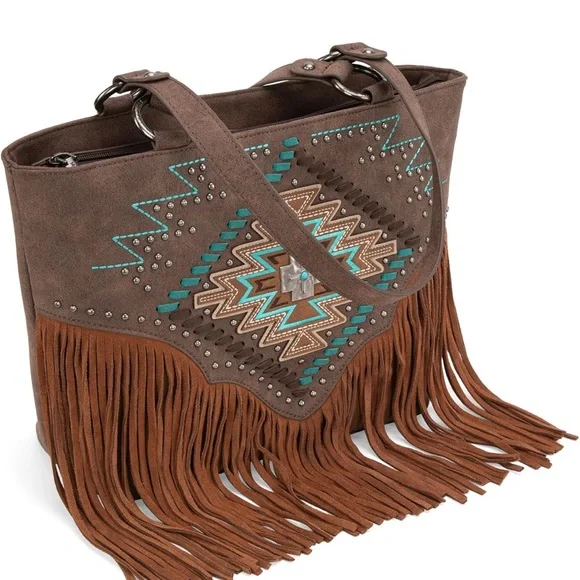 Coffee Women Tooled Shoulder Purse with Wallet 2Pcs Set - Picture 3 of 6